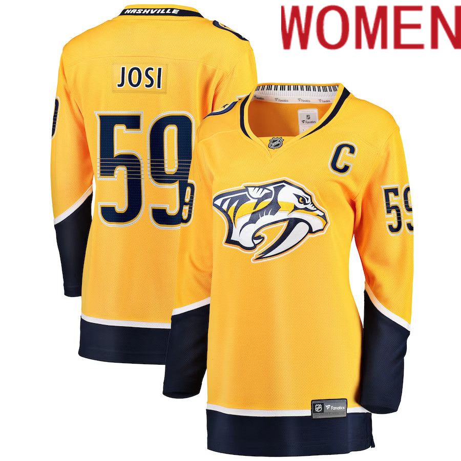 Women Nashville Predators #59 Roman Josi Fanatics Branded Gold Premier Breakaway Player NHL Jersey->customized nhl jersey->Custom Jersey